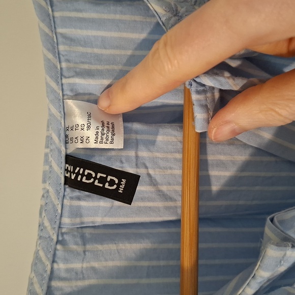 H&M Blue & White Striped Embroidered Peter Pan Collar Boho Blouse (Size XL) - Picture 2 of 8